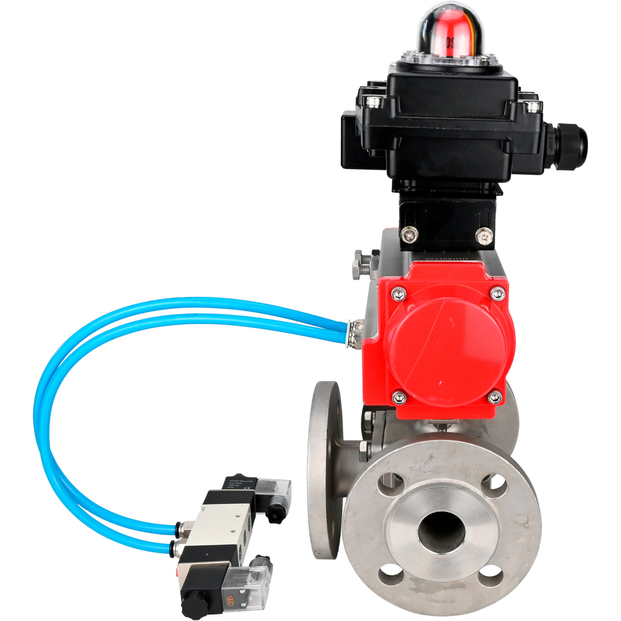 Ball valves Elephant BV3232P(4pc)-FP-3WL-F-ISO-H 16 bar full bore, flanged, body - stainless steel SS316, ISO flange F03/F04-F10/F12, square 9x9-19x19, with pneumatic drive PA-SA, pneumatic valve 4V320-10 220V and LSU APL-410N EX