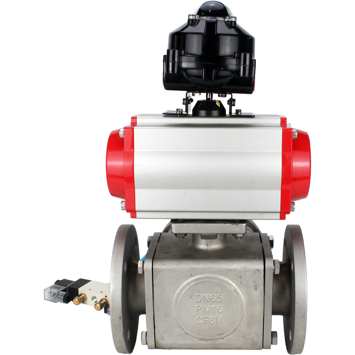 Ball valves Elephant BV3232P(4pc)-FP-3WL-F-ISO-H 16 bar full bore, flanged, body - stainless steel SS316, ISO flange F03/F04-F10/F12, square 9x9-19x19, with pneumatic drive PA-DA, pneumatic distributor 4V320-8 220V and LSU APL-510N EX