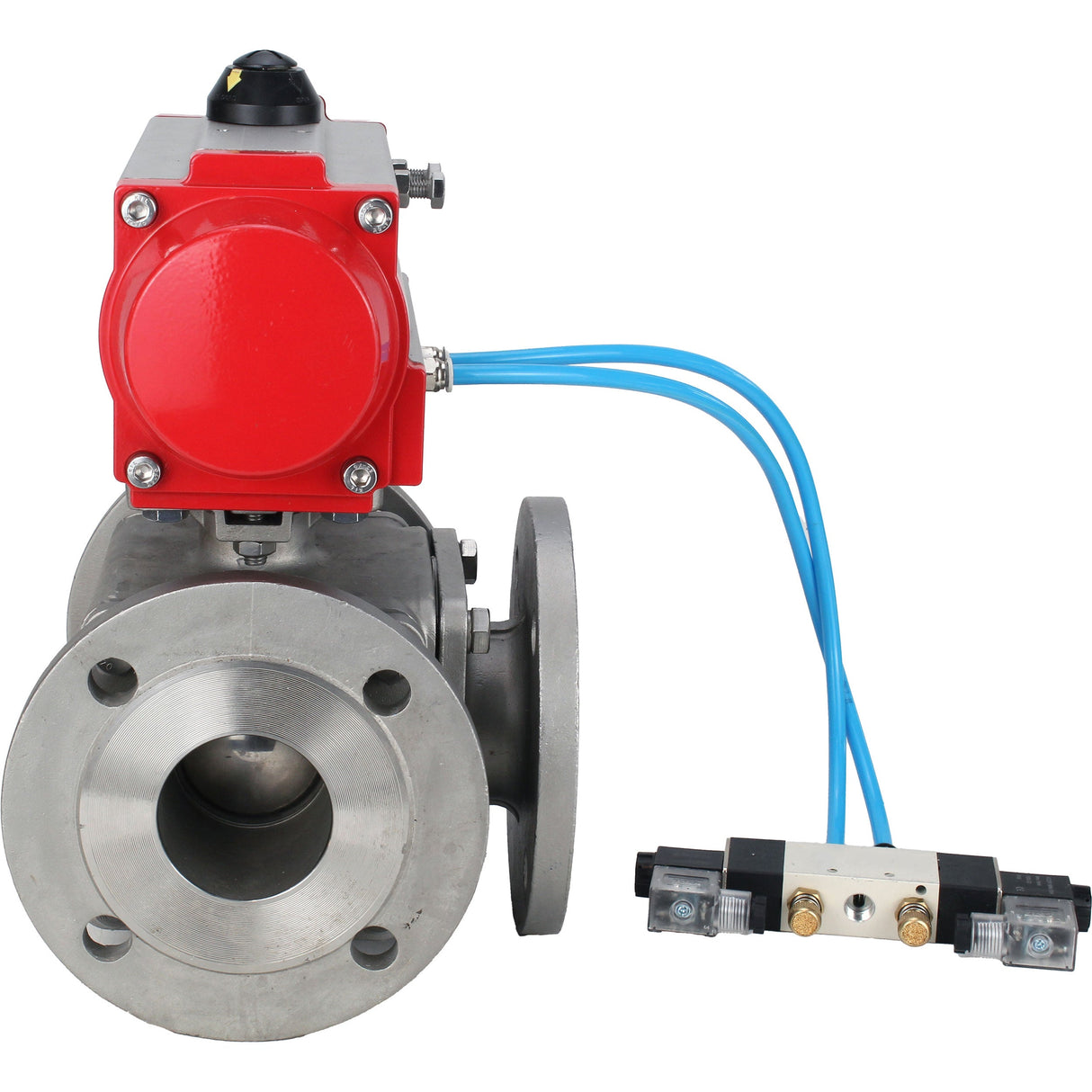 Ball valves Elephant BV3232P(4pc)-FP-3WL-F-ISO-H 16 bar full bore, flanged, body - stainless steel SS316, ISO flange F03/F04-F10/F12, square 9x9-19x19, with pneumatic drive PA-DA double acting and pneumatic distributor 4V320-10 220V