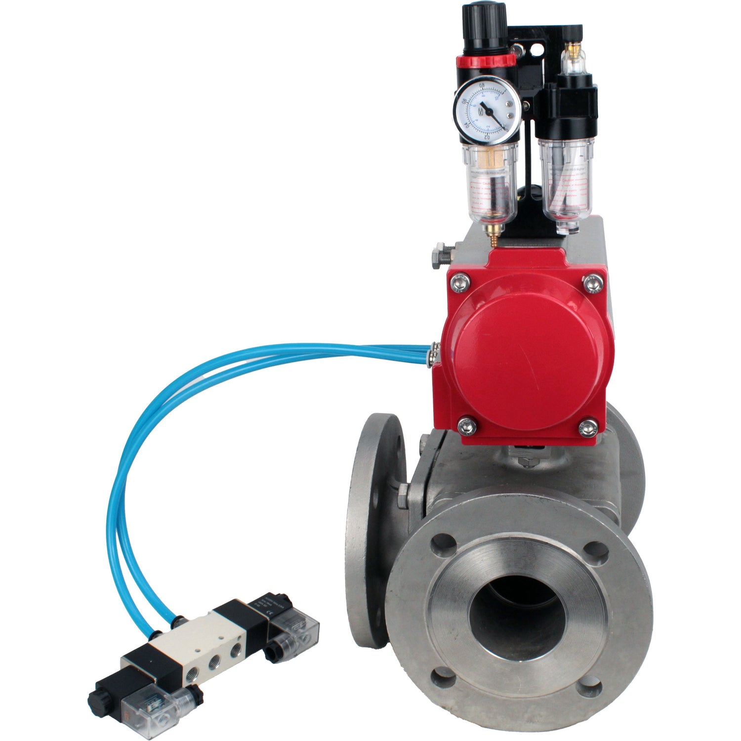 Ball valves Elephant BV3232P(4pc)-FP-3WL-F-ISO-H 16 bar full bore, flanged, body - stainless steel SS316, ISO flange F03/F04-F10/F12, square 9x9-19x19, with pneumatic drive PA-SA, pneumatic valve 4V320-10 220V and ATU AFC2000