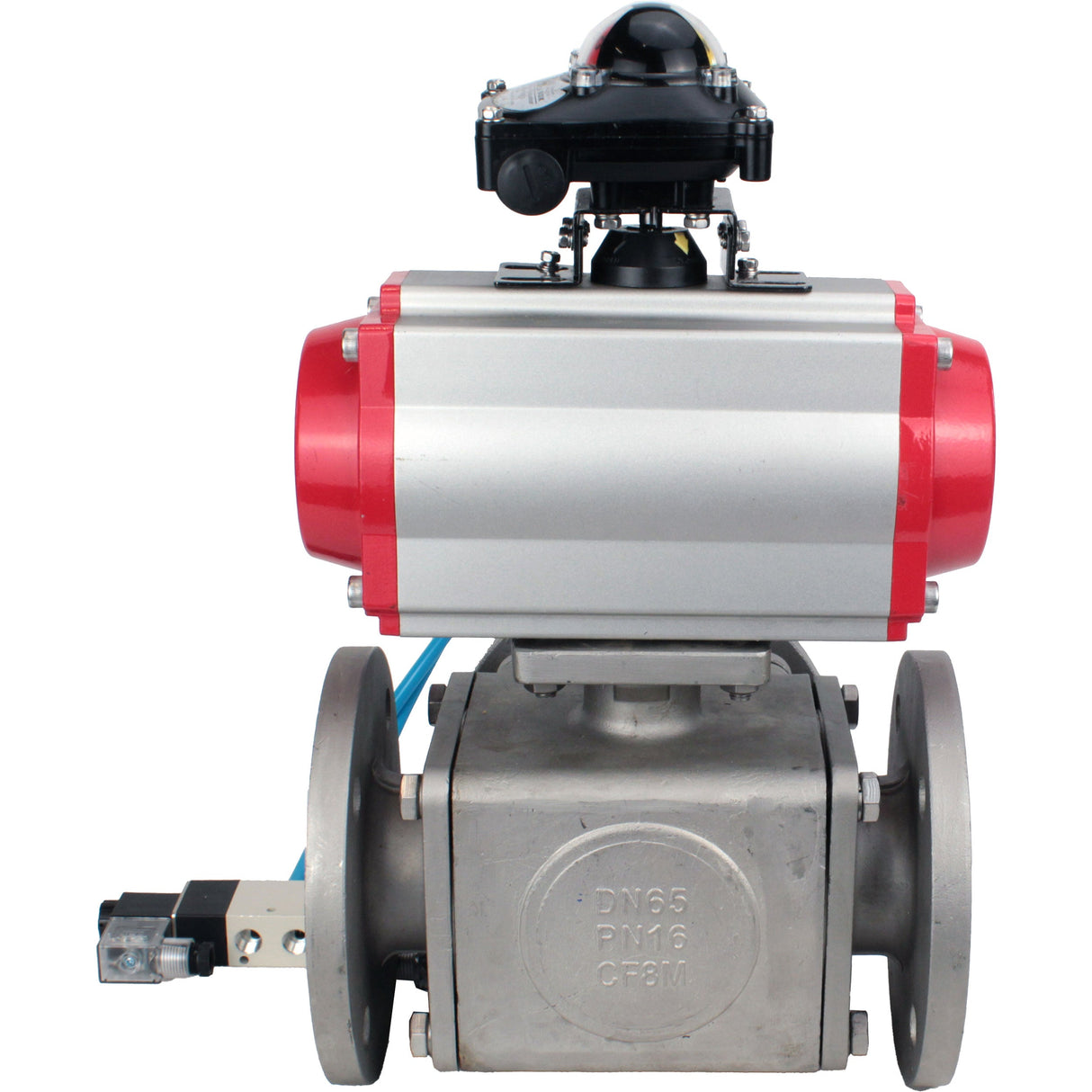 Ball valves Elephant BV3232P(4pc)-FP-3WL-F-ISO-H 16 bar full bore, flanged, body - stainless steel SS316, ISO flange F03/F04-F10/F12, square 9x9-19x19, with pneumatic drive PA-DA, pneumatic distributor 4V320-10 220V and LSU APL-210N