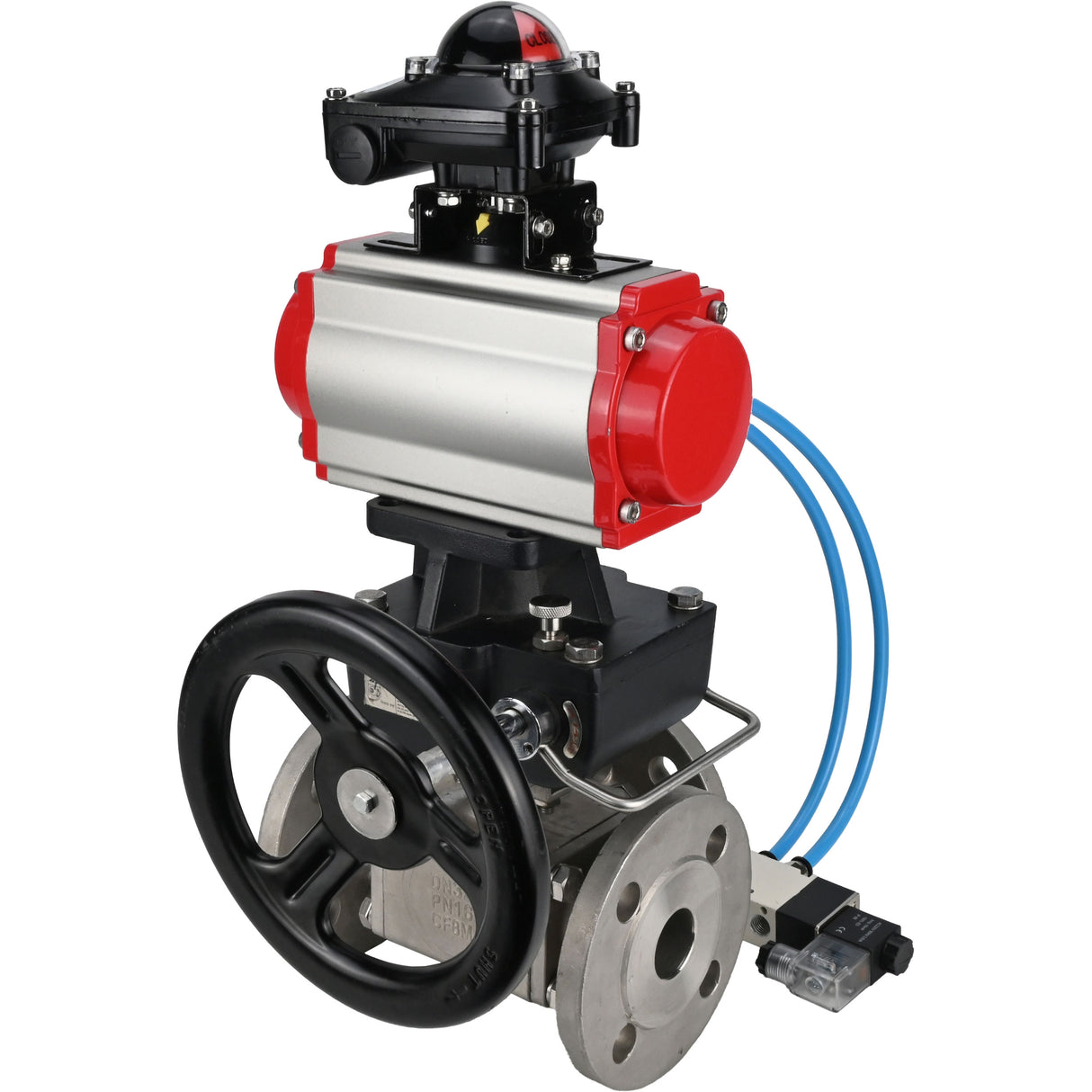 Ball valves Elephant BV3232P(4pc)-FP-3WL-F-ISO-H 16 bar full bore, flanged, body - stainless steel SS316, ISO flange F03/F04-F10/F12, square 9x9-19x19, with pneumatic drive PA-DA, mon/distribution 4V320-8 220V, LSU APL-210N and Doubler MON3-700-T38