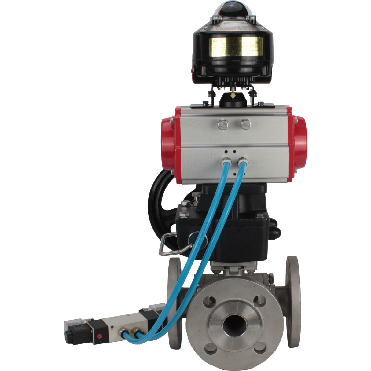 Ball valves Elephant BV3232P(4pc)-FP-3WL-F-ISO-H 16 bar full bore, flanged, body - stainless steel SS316, ISO flange F03/F04-F10/F12, square 9x9-19x19, with pneumatic drive PA-DA, mon/distributor 4V320-8 220V, LSU APL-510N EX and Doubler MON3-700-T38-ISO