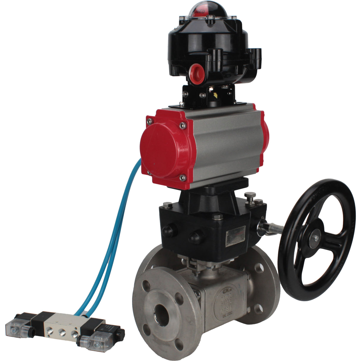 Ball valves Elephant BV3232P(4pc)-FP-3WL-F-ISO-H 16 bar full bore, flanged, body - stainless steel SS316, ISO flange F03/F04-F10/F12, square 9x9-19x19, with pneumatic drive PA-DA, mon/distributor 4V320-8 220V, LSU APL-510N EX and Doubler MON3-700-T38-ISO