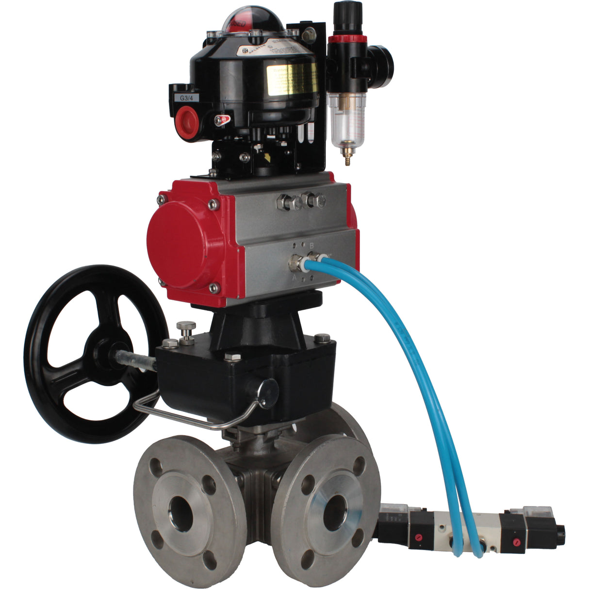 Ball valves Elephant BV3232P(4pc)-FP-3WL-F-ISO-H 16 bar full bore, flanged, body - stainless steel SS316, ISO flange F03/F04-F10/F12, square 9x9-19x19, s mon/drive PA-DA, mon/distribution 4V320-10 220V, LSU APL-510N EX, backup MON3-700-T38-ISO and ATU A