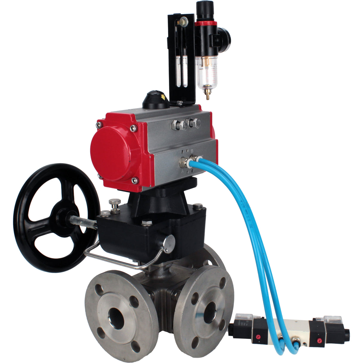 Ball valves Elephant BV3232P(4pc)-FP-3WL-F-ISO-H 16 bar full bore, flanged, body - stainless steel SS316, ISO flange F03/F04-F10/F12, square 9x9-19x19, with pneumatic drive PA-DA, mon/distribution 4V320-10 220V, Doubler MON3-700-T38-ISO and ATU AFC