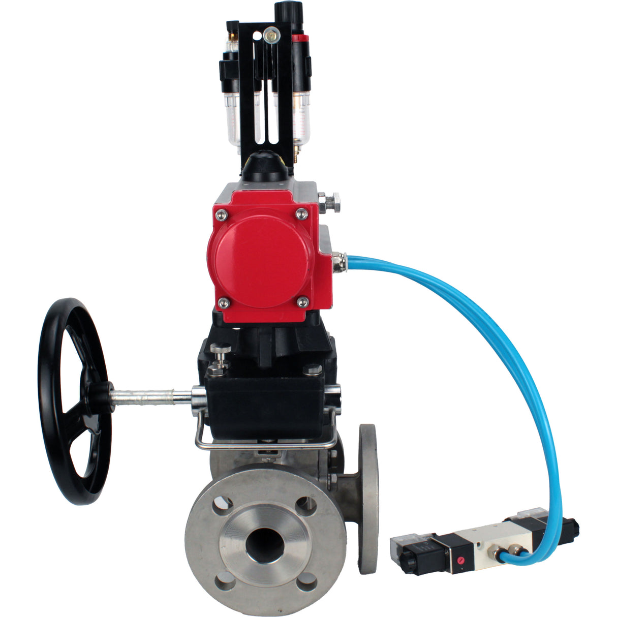 Ball valves Elephant BV3232P(4pc)-FP-3WL-F-ISO-H 16 bar full bore, flanged, body - stainless steel SS316, ISO flange F03/F04-F10/F12, square 9x9-19x19, with pneumatic drive PA-DA, mon/distribution 4V320-10 220V, Doubler MON3-700-T38-ISO and ATU AFC