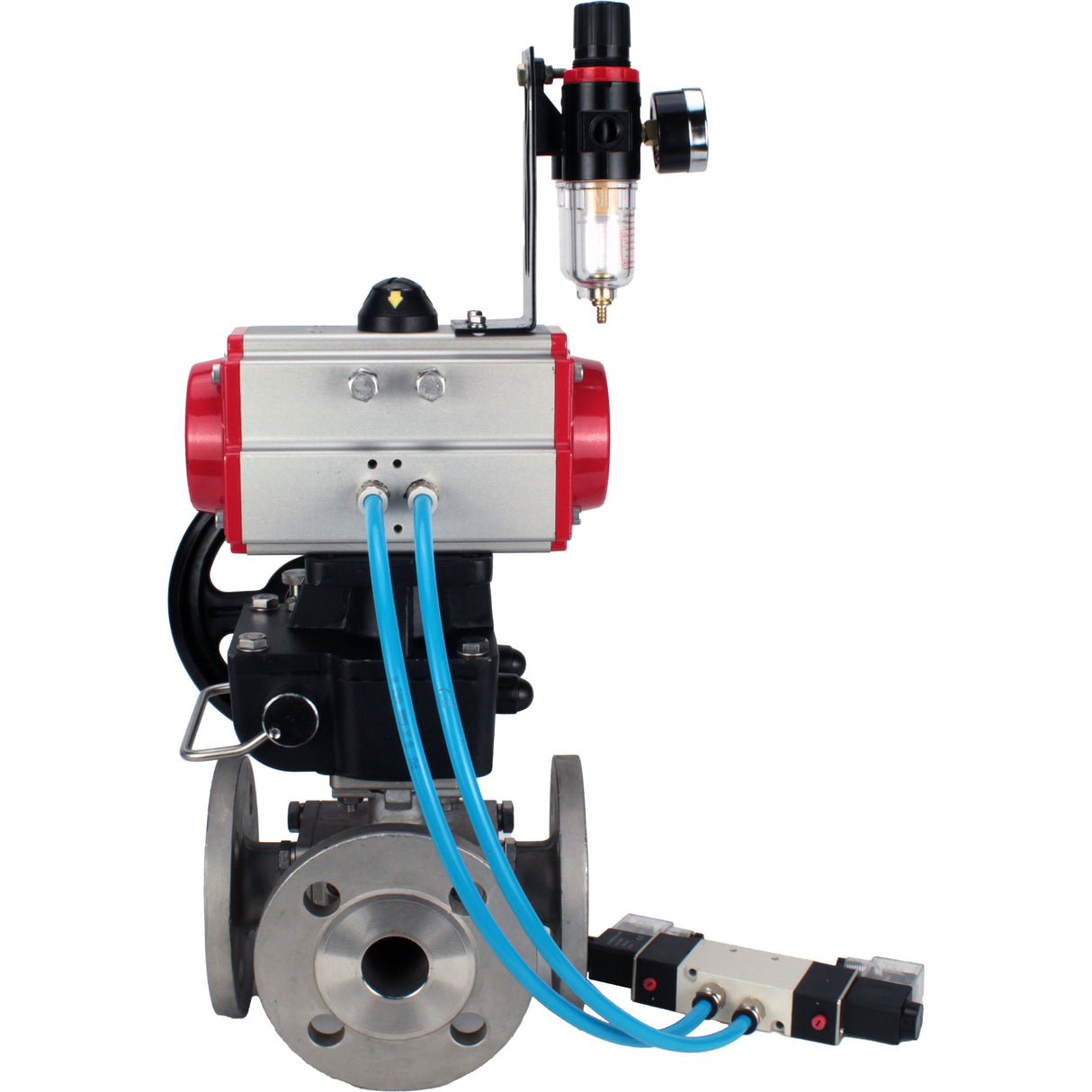 Ball valves Elephant BV3232P(4pc)-FP-3WL-F-ISO-H 16 bar full bore, flanged, body - stainless steel SS316, ISO flange F03/F04-F10/F12, square 9x9-19x19, with pneumatic drive PA-DA, mon/distribution 4V320-10 220V, Doubler MON3-700-T38-ISO and ATU AFC