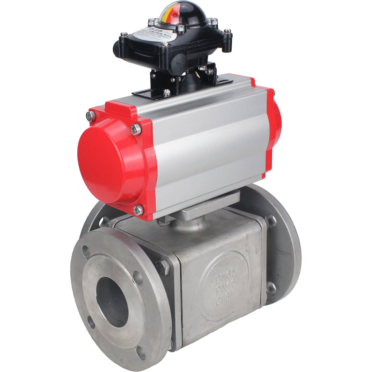 Ball valves Elephant BV3232P(4pc)-FP-3WL-F-ISO-H 16 bar full bore, flanged, body - stainless steel SS316, ISO flange F03/F04-F10/F12, square 9x9-19x19, with pneumatic drive Elephant PA-DA double action and LSU APL-210N