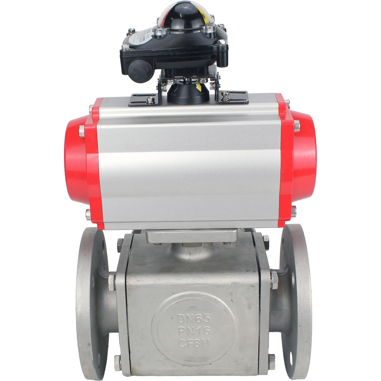 Ball valves Elephant BV3232P(4pc)-FP-3WL-F-ISO-H 16 bar full bore, flanged, body - stainless steel SS316, ISO flange F03/F04-F10/F12, square 9x9-19x19, with pneumatic drive Elephant PA-DA double action and LSU APL-210N
