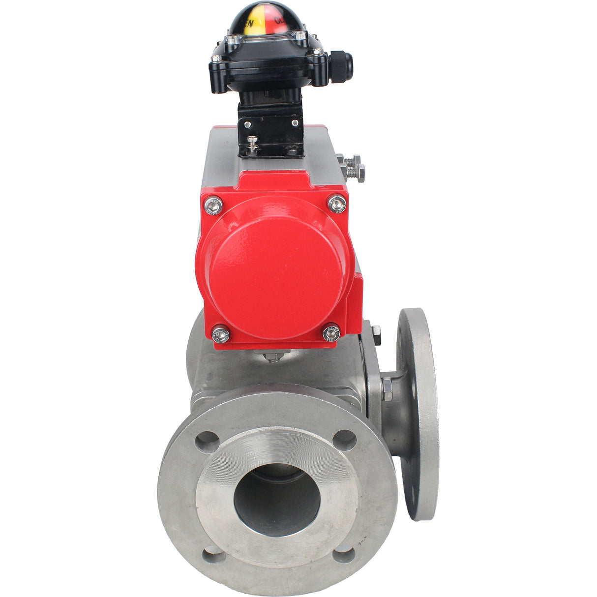 Ball valves Elephant BV3232P(4pc)-FP-3WL-F-ISO-H 16 bar full bore, flanged, body - stainless steel SS316, ISO flange F03/F04-F10/F12, square 9x9-19x19, with pneumatic drive Elephant PA-DA double action and LSU APL-210N