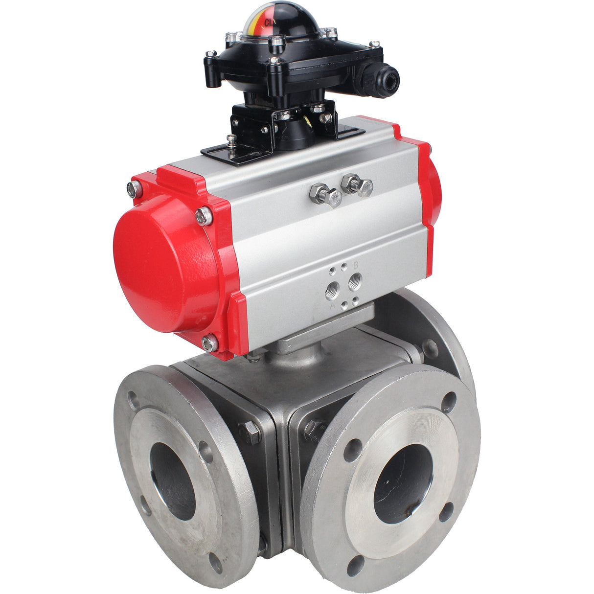Ball valves Elephant BV3232P(4pc)-FP-3WL-F-ISO-H 16 bar full bore, flanged, body - stainless steel SS316, ISO flange F03/F04-F10/F12, square 9x9-19x19, with pneumatic drive Elephant PA-DA double action and LSU APL-210N
