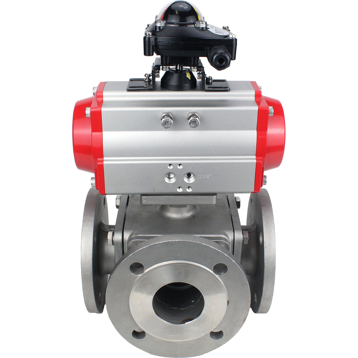 Ball valves Elephant BV3232P(4pc)-FP-3WL-F-ISO-H 16 bar full bore, flanged, body - stainless steel SS316, ISO flange F03/F04-F10/F12, square 9x9-19x19, with pneumatic drive Elephant PA-SA with return springs and LSU APL-210N