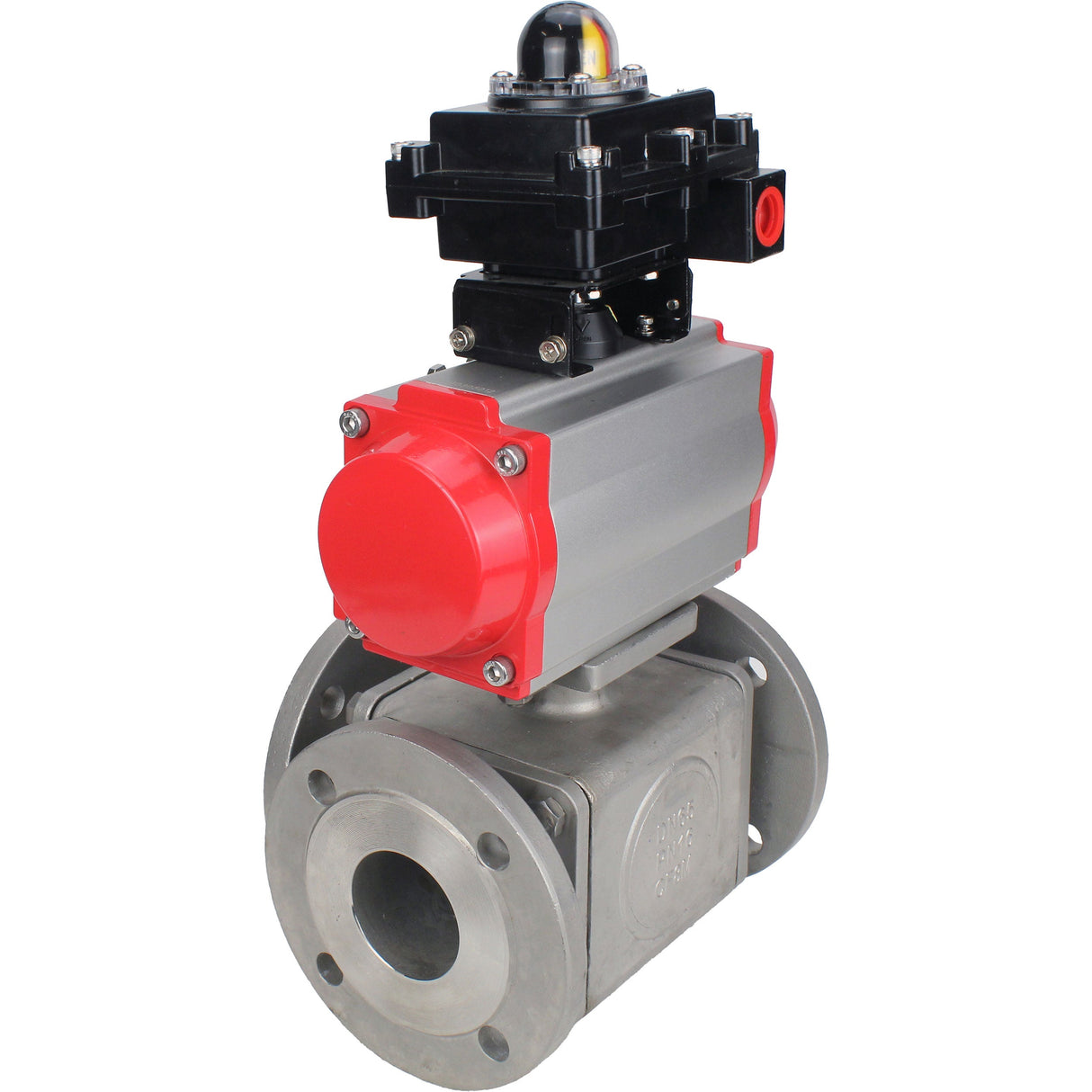 Ball valves Elephant BV3232P(4pc)-FP-3WL-F-ISO-H 16 bar full bore, flanged, body - stainless steel SS316, ISO flange F03/F04-F10/F12, square 9x9-19x19, with pneumatic drive Elephant PA-DA double action and LSU APL-410N EX