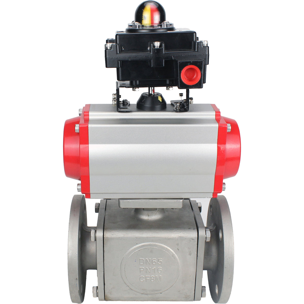 Ball valves Elephant BV3232P(4pc)-FP-3WL-F-ISO-H 16 bar full bore, flanged, body - stainless steel SS316, ISO flange F03/F04-F10/F12, square 9x9-19x19, with pneumatic drive Elephant PA-DA double action and LSU APL-410N EX