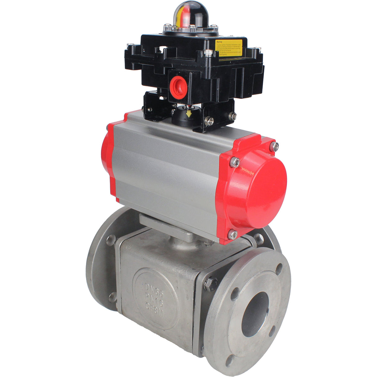Ball valves Elephant BV3232P(4pc)-FP-3WL-F-ISO-H 16 bar full bore, flanged, body - stainless steel SS316, ISO flange F03/F04-F10/F12, square 9x9-19x19, with pneumatic drive Elephant PA-DA double action and LSU APL-410N EX