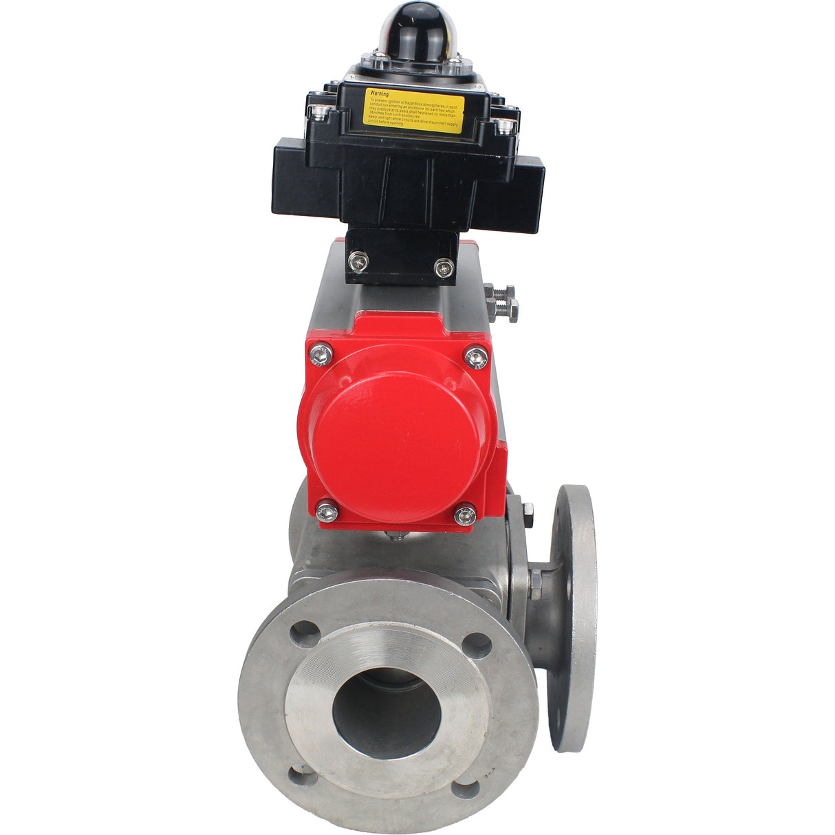 Ball valves Elephant BV3232P(4pc)-FP-3WL-F-ISO-H 16 bar full bore, flanged, body - stainless steel SS316, ISO flange F03/F04-F10/F12, square 9x9-19x19, with pneumatic drive Elephant PA-DA double action and LSU APL-410N EX