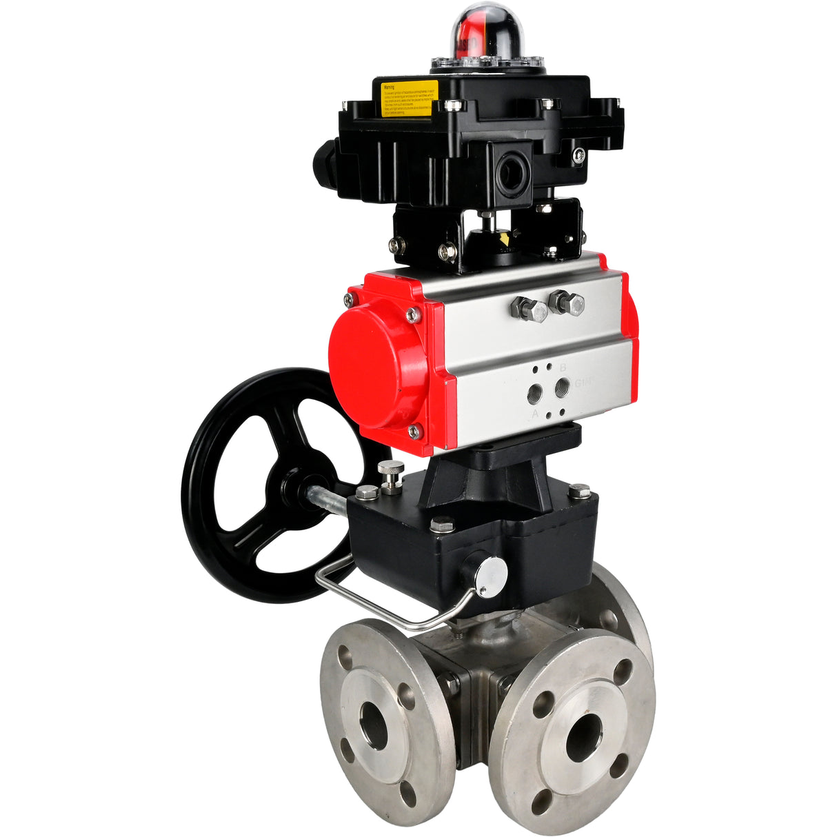 Ball valves Elephant BV3232P(4pc)-FP-3WL-F-ISO-H 16 bar full bore, flanged, body - stainless steel SS316, ISO flange F03/F04-F10/F12, square 9x9-19x19, with pneumatic drive PA-DA, LSU APL-410N EX and Doubler MON3-700-T38-ISO