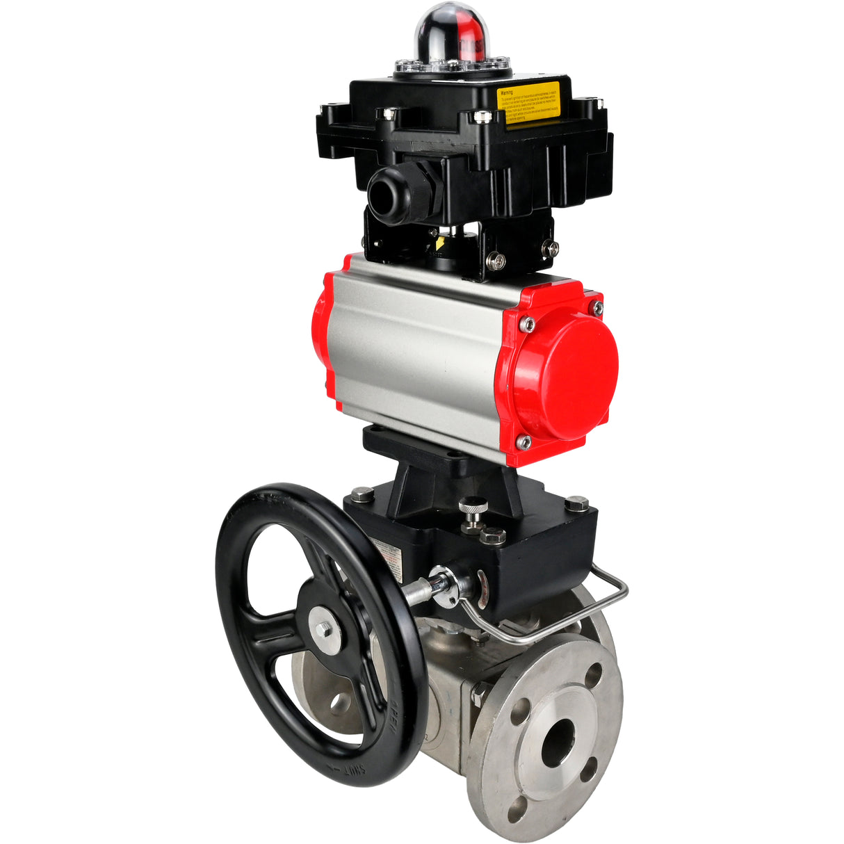 Ball valves Elephant BV3232P(4pc)-FP-3WL-F-ISO-H 16 bar full bore, flanged, body - stainless steel SS316, ISO flange F03/F04-F10/F12, square 9x9-19x19, with pneumatic drive PA-DA, LSU APL-410N EX and Doubler MON3-700-T38-ISO