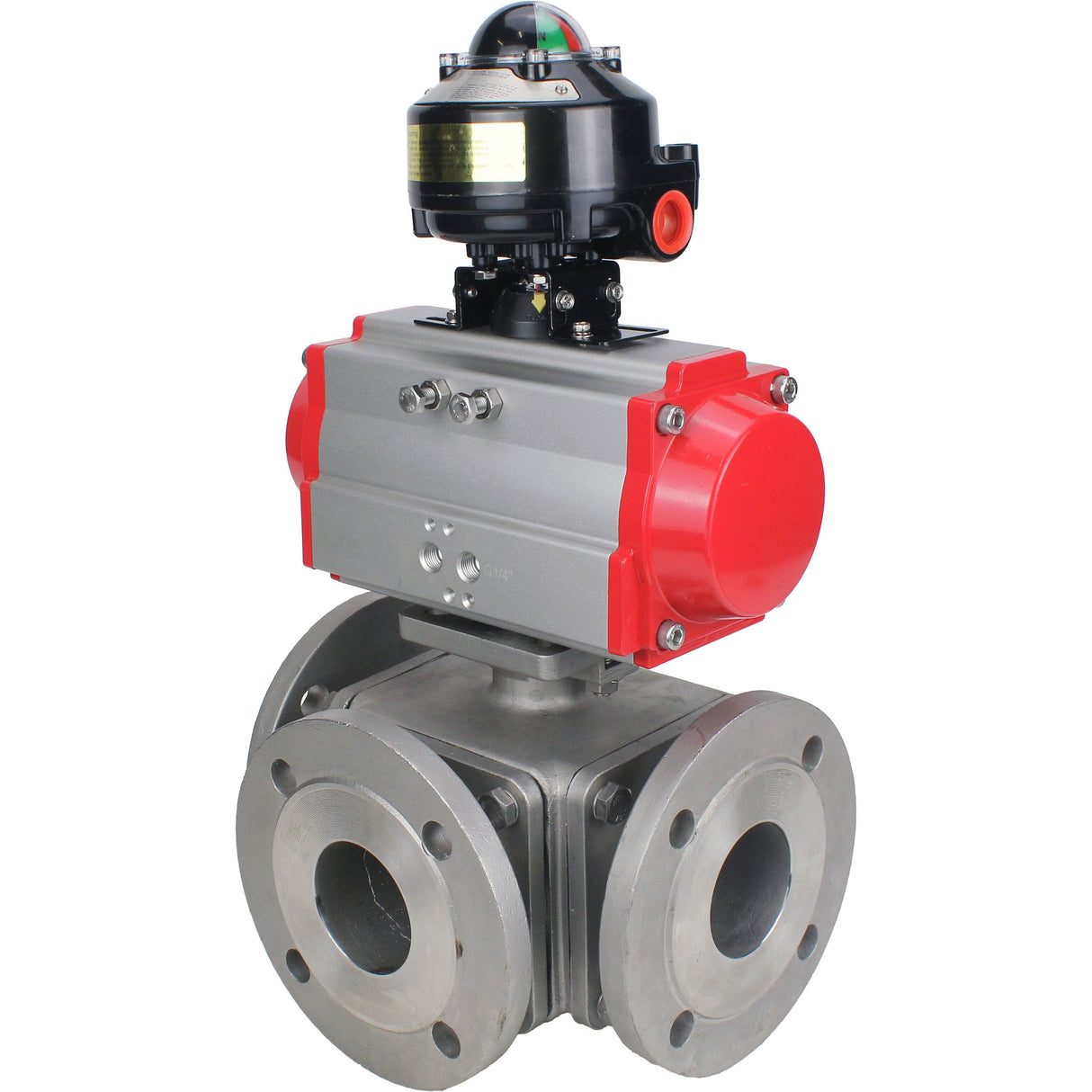 Ball valves Elephant BV3232P(4pc)-FP-3WL-F-ISO-H 16 bar full bore, flanged, body - stainless steel SS316, ISO flange F03/F04-F10/F12, square 9x9-19x19, with pneumatic drive Elephant PA-DA double action and LSU APL-510N EX