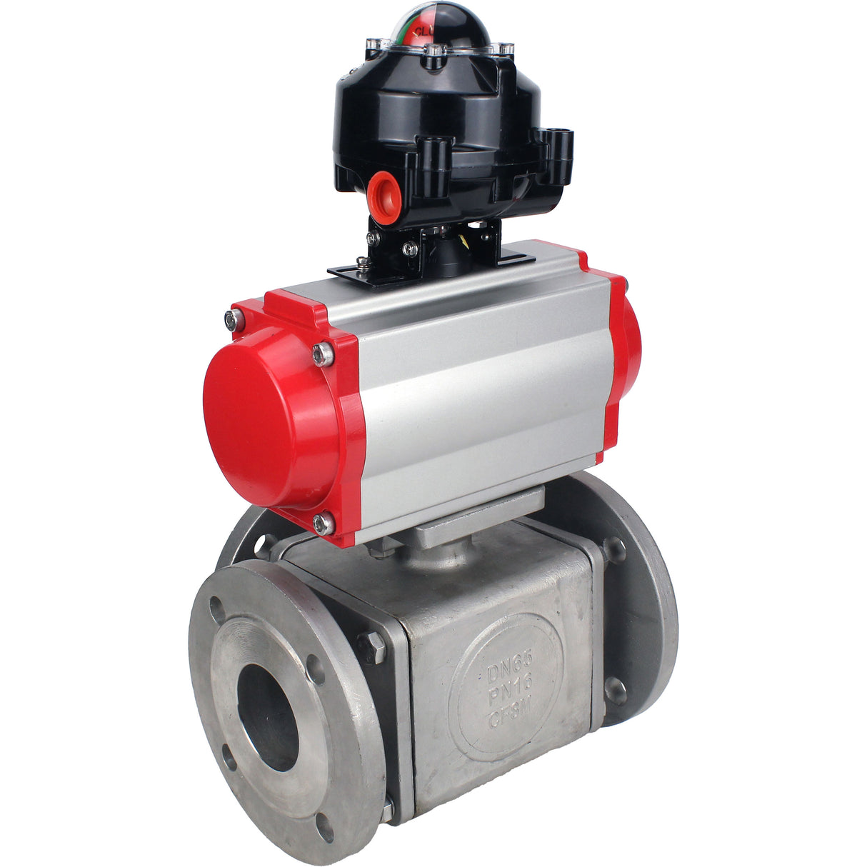 Ball valves Elephant BV3232P(4pc)-FP-3WL-F-ISO-H 16 bar full bore, flanged, body - stainless steel SS316, ISO flange F03/F04-F10/F12, square 9x9-19x19, with pneumatic drive Elephant PA-SA with return springs and LSU APL-510N EX