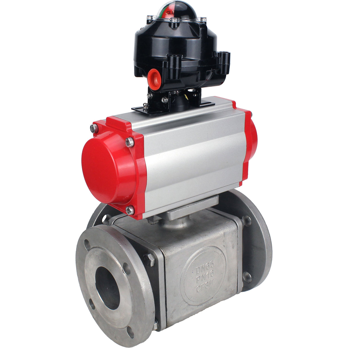 Ball valves Elephant BV3232P(4pc)-FP-3WL-F-ISO-H 16 bar full bore, flanged, body - stainless steel SS316, ISO flange F03/F04-F10/F12, square 9x9-19x19, with pneumatic drive Elephant PA-DA double action and LSU APL-510N EX