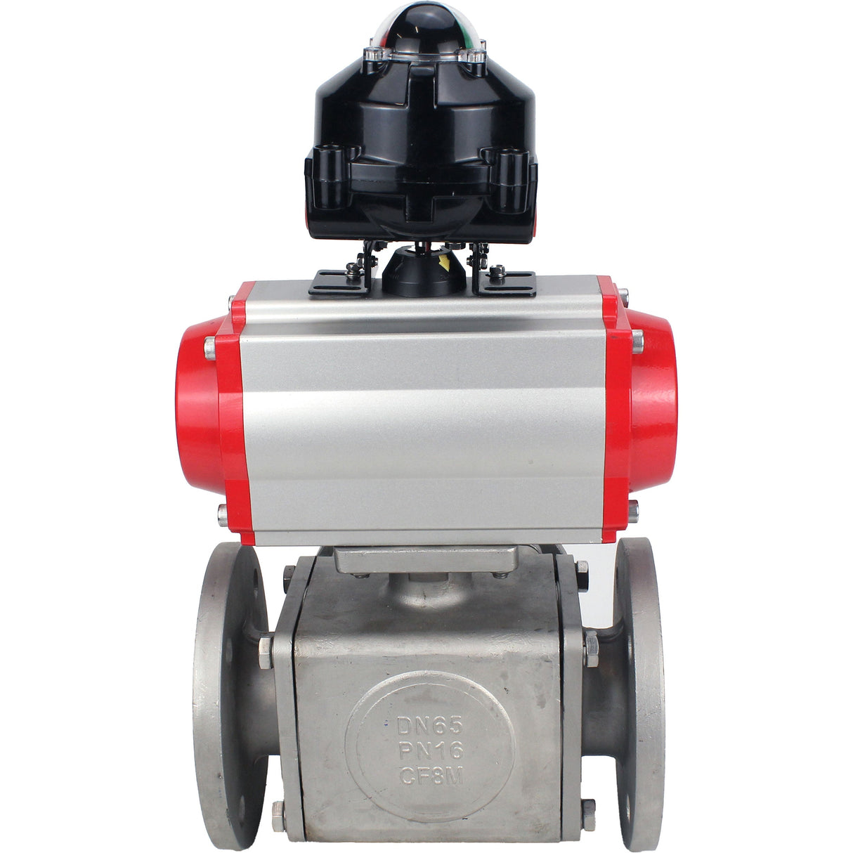Ball valves Elephant BV3232P(4pc)-FP-3WL-F-ISO-H 16 bar full bore, flanged, body - stainless steel SS316, ISO flange F03/F04-F10/F12, square 9x9-19x19, with pneumatic drive Elephant PA-DA double action and LSU APL-510N EX