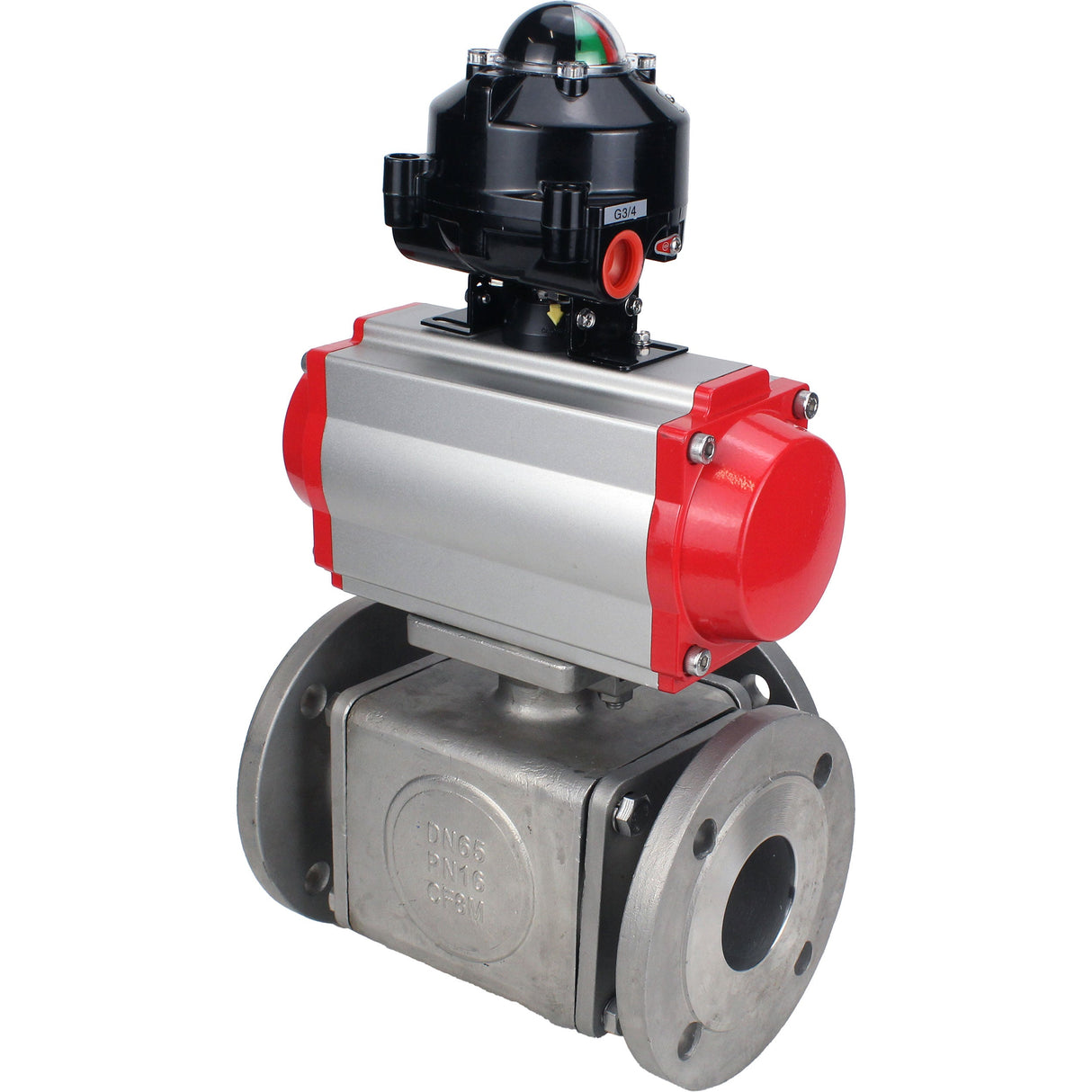 Ball valves Elephant BV3232P(4pc)-FP-3WL-F-ISO-H 16 bar full bore, flanged, body - stainless steel SS316, ISO flange F03/F04-F10/F12, square 9x9-19x19, with pneumatic drive Elephant PA-DA double action and LSU APL-510N EX