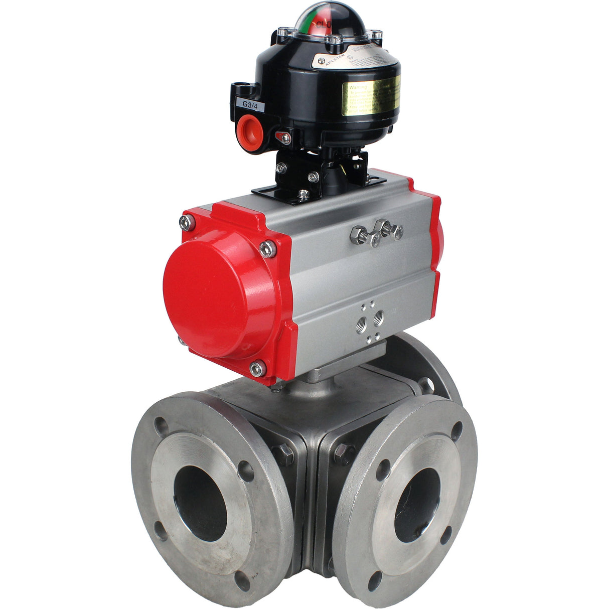 Ball valves Elephant BV3232P(4pc)-FP-3WL-F-ISO-H 16 bar full bore, flanged, body - stainless steel SS316, ISO flange F03/F04-F10/F12, square 9x9-19x19, with pneumatic drive Elephant PA-SA with return springs and LSU APL-510N EX