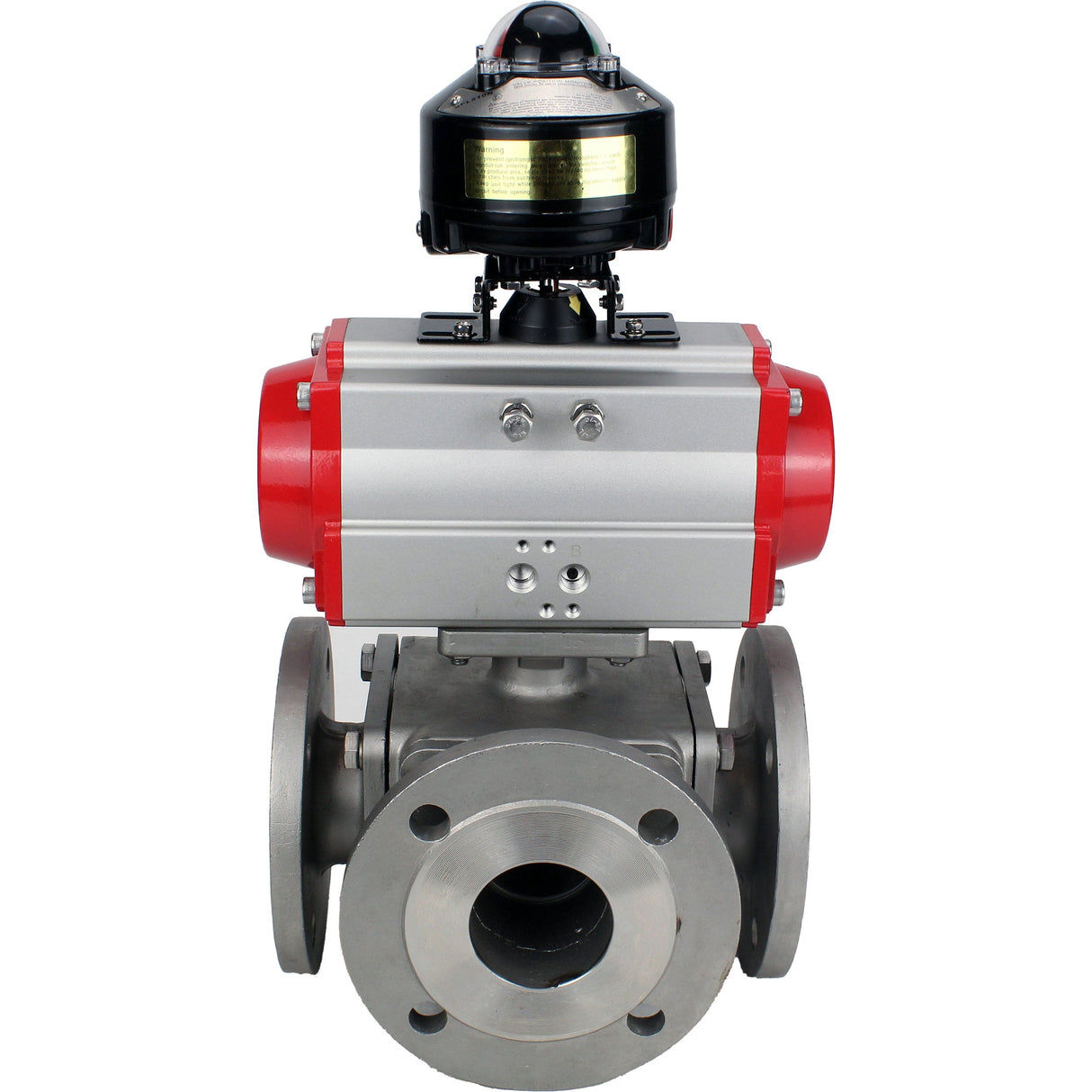 Ball valves Elephant BV3232P(4pc)-FP-3WL-F-ISO-H 16 bar full bore, flanged, body - stainless steel SS316, ISO flange F03/F04-F10/F12, square 9x9-19x19, with pneumatic drive Elephant PA-DA double action and LSU APL-510N EX