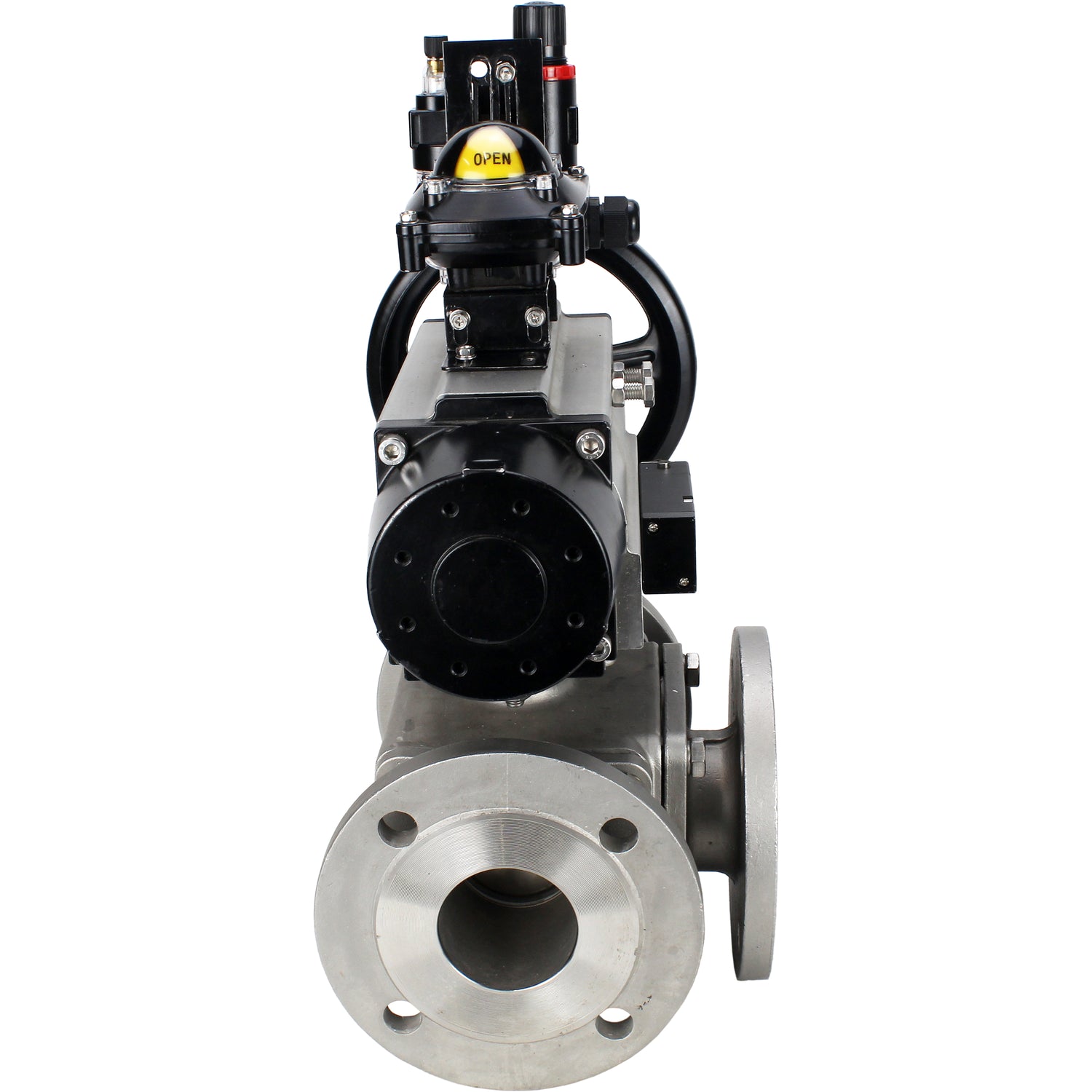 Ball valves Elephant BV3232P(4pc)-FP-3WL-F-ISO-H DN100 16 bar full bore, flanged, body - stainless steel SS316, ISO flange F10/F12, square 19x19, with pneumatic actuator PA-DA-105-1, pneumatic distributor 4M310-08 220V, LSU APL-210N and ATU AFC2000