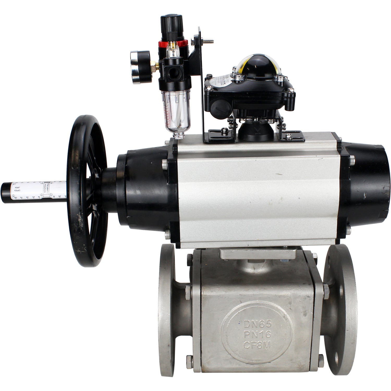 Ball valves Elephant BV3232P(4pc)-FP-3WL-F-ISO-H DN100 16 bar full bore, flanged, body - stainless steel SS316, ISO flange F10/F12, square 19x19, with pneumatic actuator PA-DA-105-1, pneumatic distributor 4M310-08 220V, LSU APL-210N and ATU AFC2000