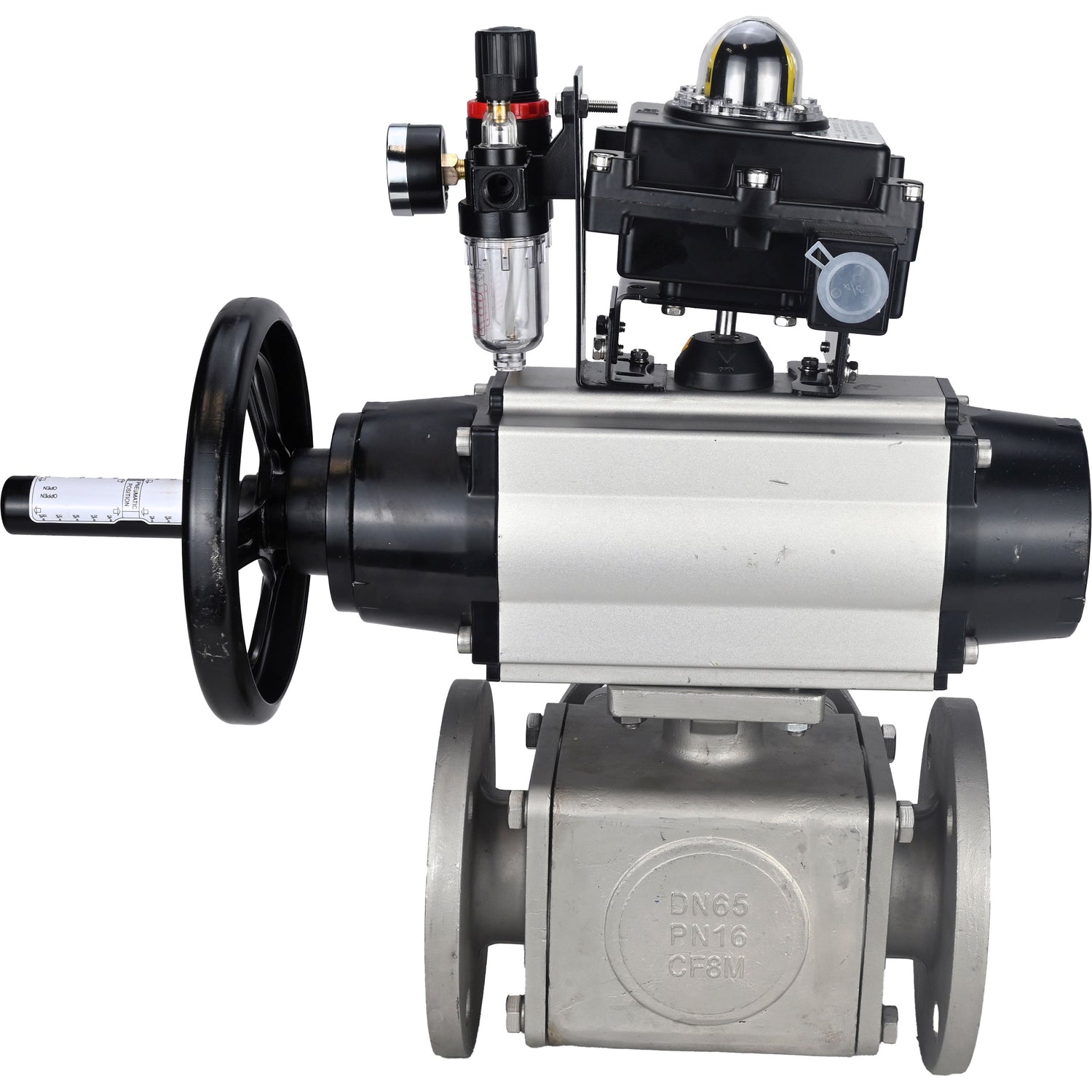 Ball valves Elephant BV3232P(4pc)-FP-3WL-F-ISO-H DN100 16 bar full bore, flanged, body - stainless steel SS316, ISO flange F10/F12, square 19x19, with pneumatic actuator PA-DA-105-1, pneumatic distributor 4M310-08 24V, LSU APL-410N EX and ATU AFC2000