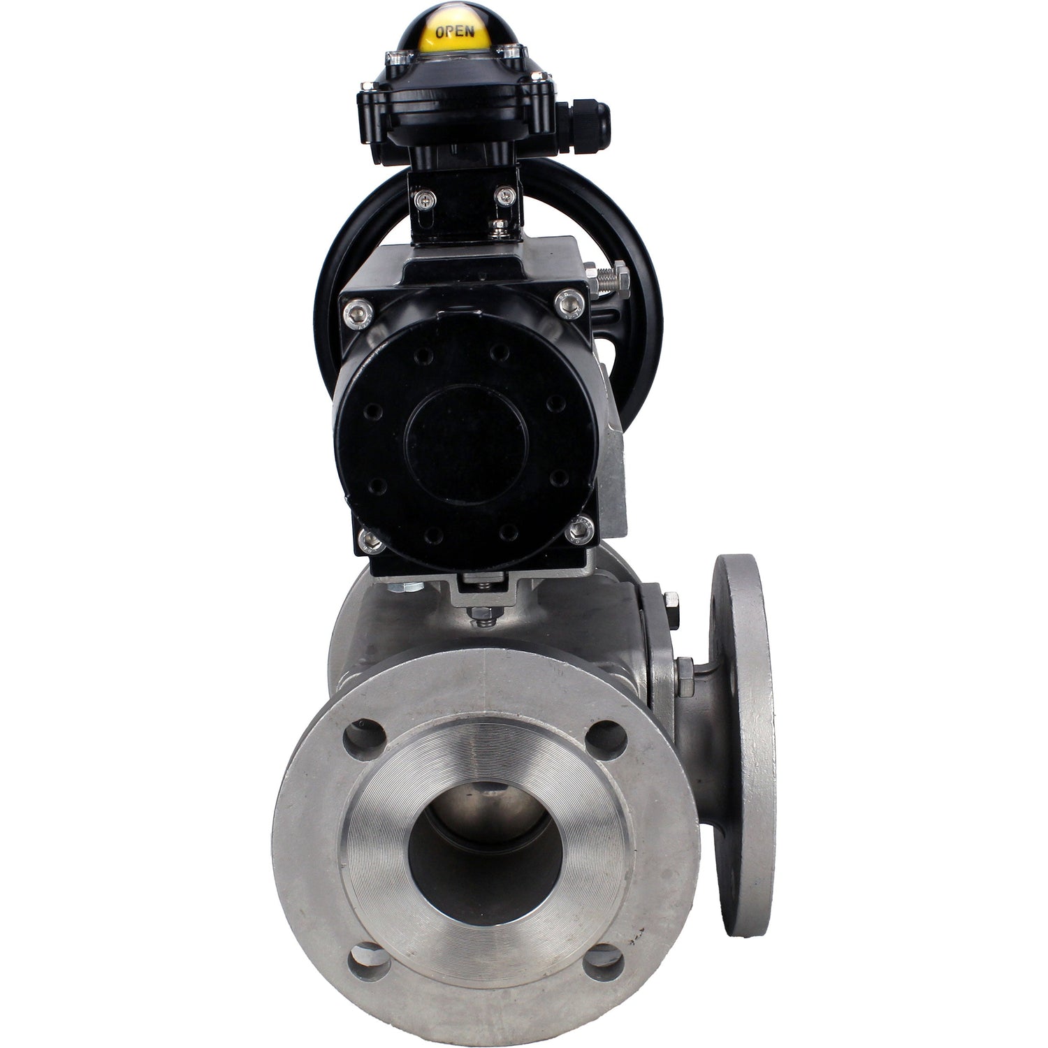 Ball valves Elephant BV3232P(4pc)-FP-3WL-F-ISO-H DN100 16 bar full bore, flanged, body - stainless steel SS316, ISO flange F10/F12, square 19x19, with double pneumatic actuator PA-DA-105-1 actions and LSU APL-210N