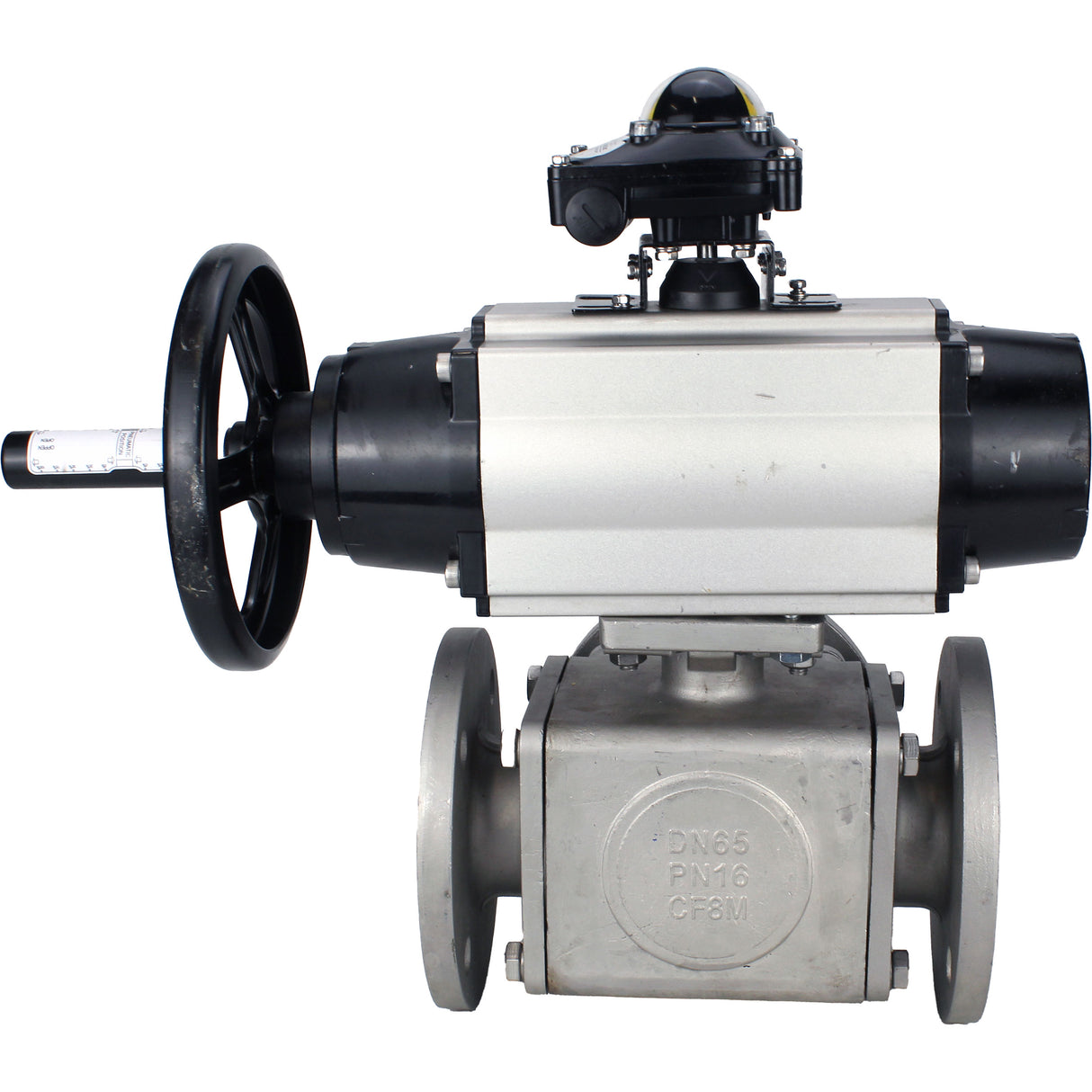Ball valves Elephant BV3232P(4pc)-FP-3WL-F-ISO-H DN100 16 bar full bore, flanged, body - stainless steel SS316, ISO flange F10/F12, square 19x19, with double pneumatic actuator PA-DA-105-1 actions and LSU APL-210N