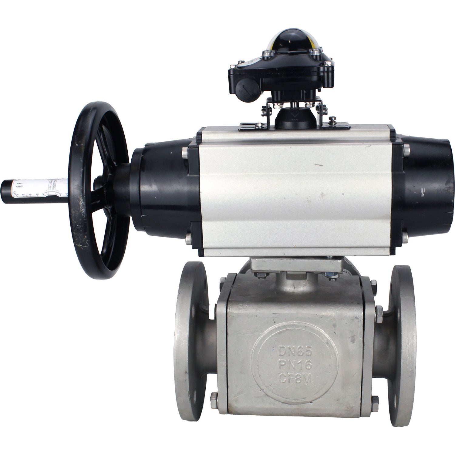 Ball valves Elephant BV3232P(4pc)-FP-3WL-F-ISO-H DN100 16 bar full bore, flanged, body - stainless steel SS316, ISO flange F10/F12, square 19x19, with double pneumatic actuator PA-DA-105-1 actions and LSU APL-210N