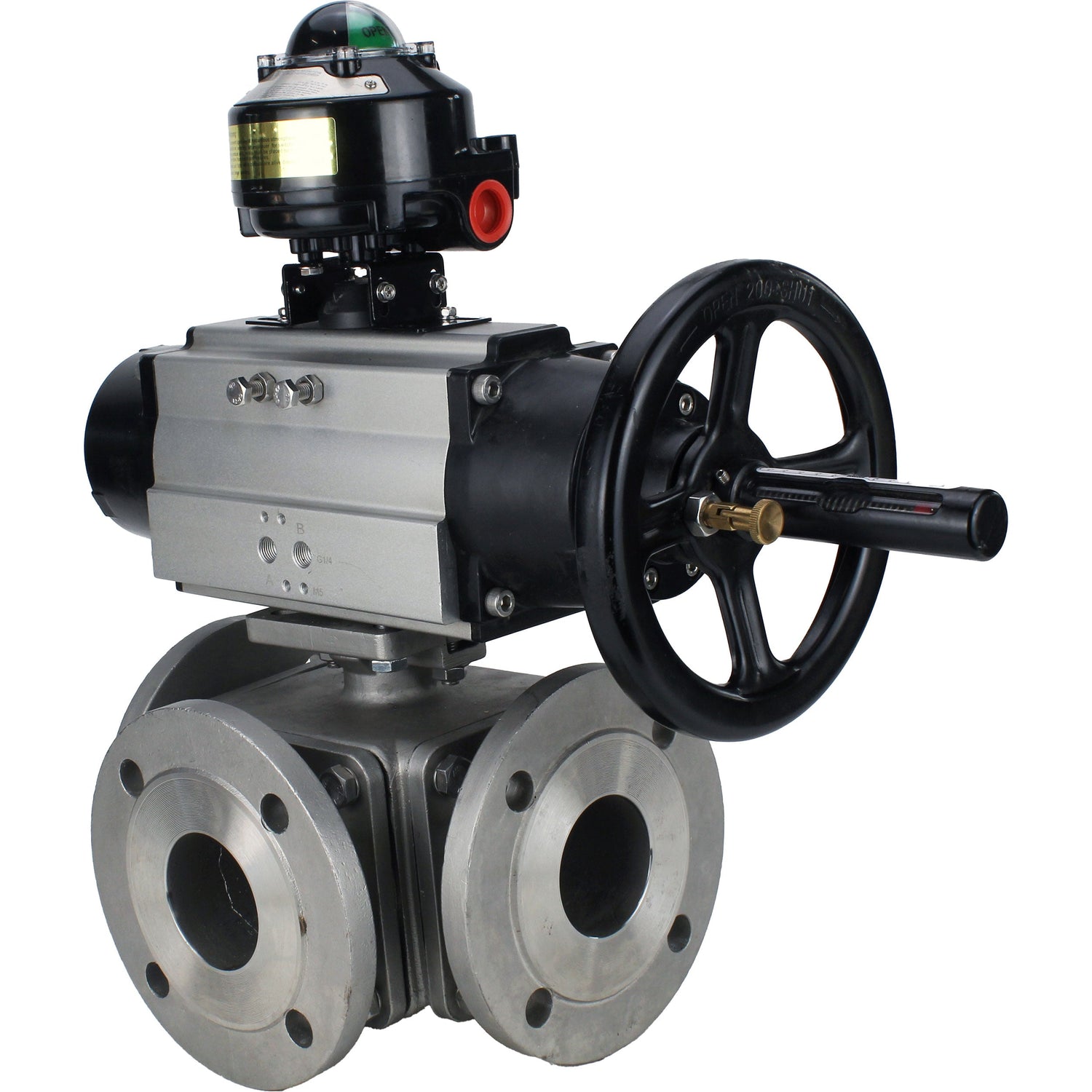 Ball valves Elephant BV3232P(4pc)-FP-3WL-F-ISO-H DN100 16 bar full bore, flanged, body - stainless steel SS316, ISO flange F10/F12, square 19x19, with double pneumatic actuator PA-DA-105-1 actions and LSU APL-510N EX