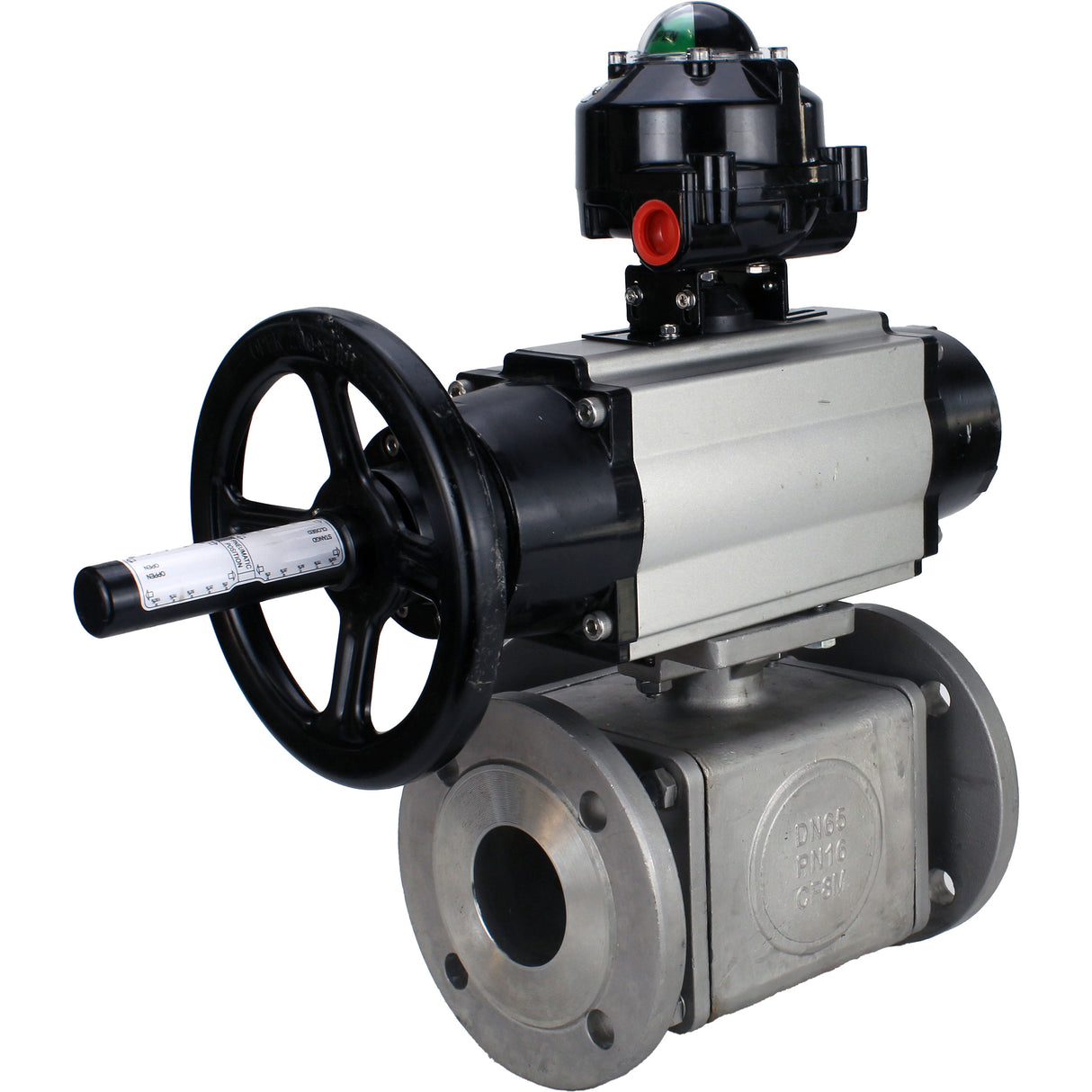 Ball valves Elephant BV3232P(4pc)-FP-3WL-F-ISO-H DN100 16 bar full bore, flanged, body - stainless steel SS316, ISO flange F10/F12, square 19x19, with double pneumatic actuator PA-DA-105-1 actions and LSU APL-510N EX