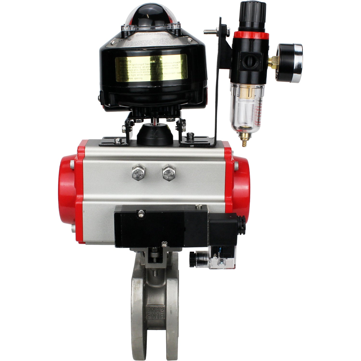 Ball valves Elephant BV3232P-FP-Fb-ISO-H 16 bar wafer, full bore, stainless steel body. steel SS316, seal - PTFE, with pneumatic actuator Elephant PA-SA 052-160 pneumatic distributor 4M310-08 24V ATU AFC2000 APL-510N-EX