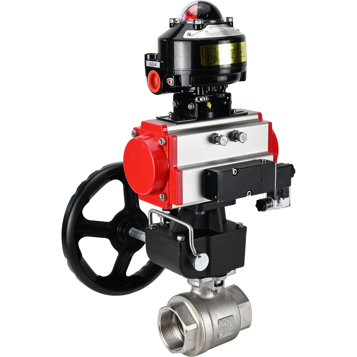 Ball valves Elephant BV3232P(2pc)-FP-T-ISO-H threaded, full bore, stainless steel body. steel SS316, seal - PTFE, with pneumatic drive Elephant PA-DA 052-105 pneumatic distributor 4M310-08 NAMUR 24V gearbox MON LSU APL-510N-EX