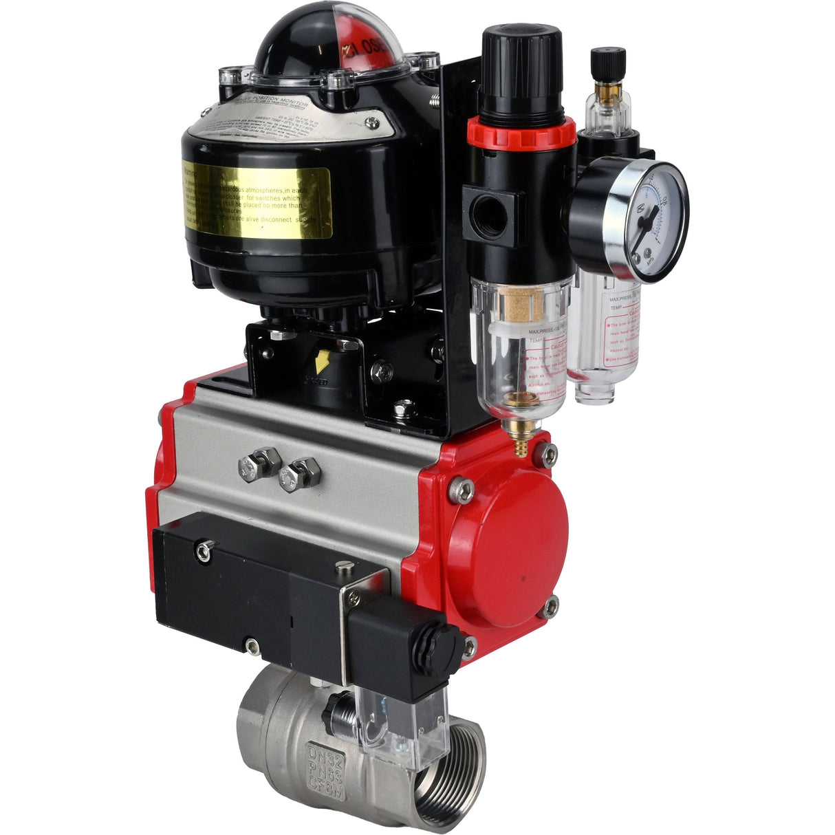 Ball valves Elephant BV3232P(2pc)-FP-T-ISO-H threaded, full bore, stainless steel body. steel SS316, seal - PTFE, with pneumatic actuator Elephant PA-SA 052-160 pneumatic distributor 4M310-08 NAMUR 220V ATU AFC2000 APL-510N-EX