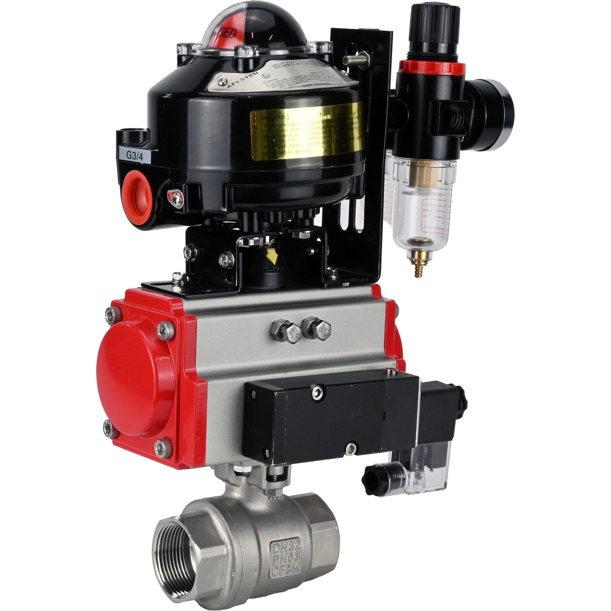 Ball valves Elephant BV3232P(2pc)-FP-T-ISO-H threaded, full bore, stainless steel body. steel SS316, seal - PTFE, with pneumatic actuator Elephant PA-SA 052-160 pneumatic distributor 4M310-08 NAMUR 24V ATU AFC2000 APL-510N-EX