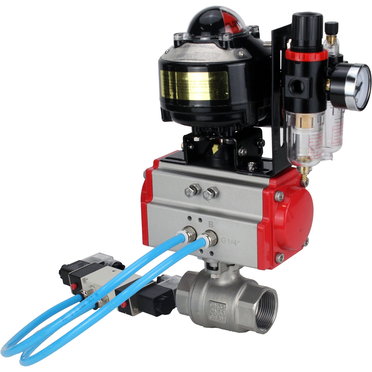 Ball valves Elephant BV3232P(2pc)-FP-T-ISO-H threaded, full bore, stainless steel body. steel SS316, seal - PTFE, with pneumatic actuator Elephant PA-SA 052-160 pneumatic distributor 4V320-10 ATU AFC2000 APL-510N-EX
