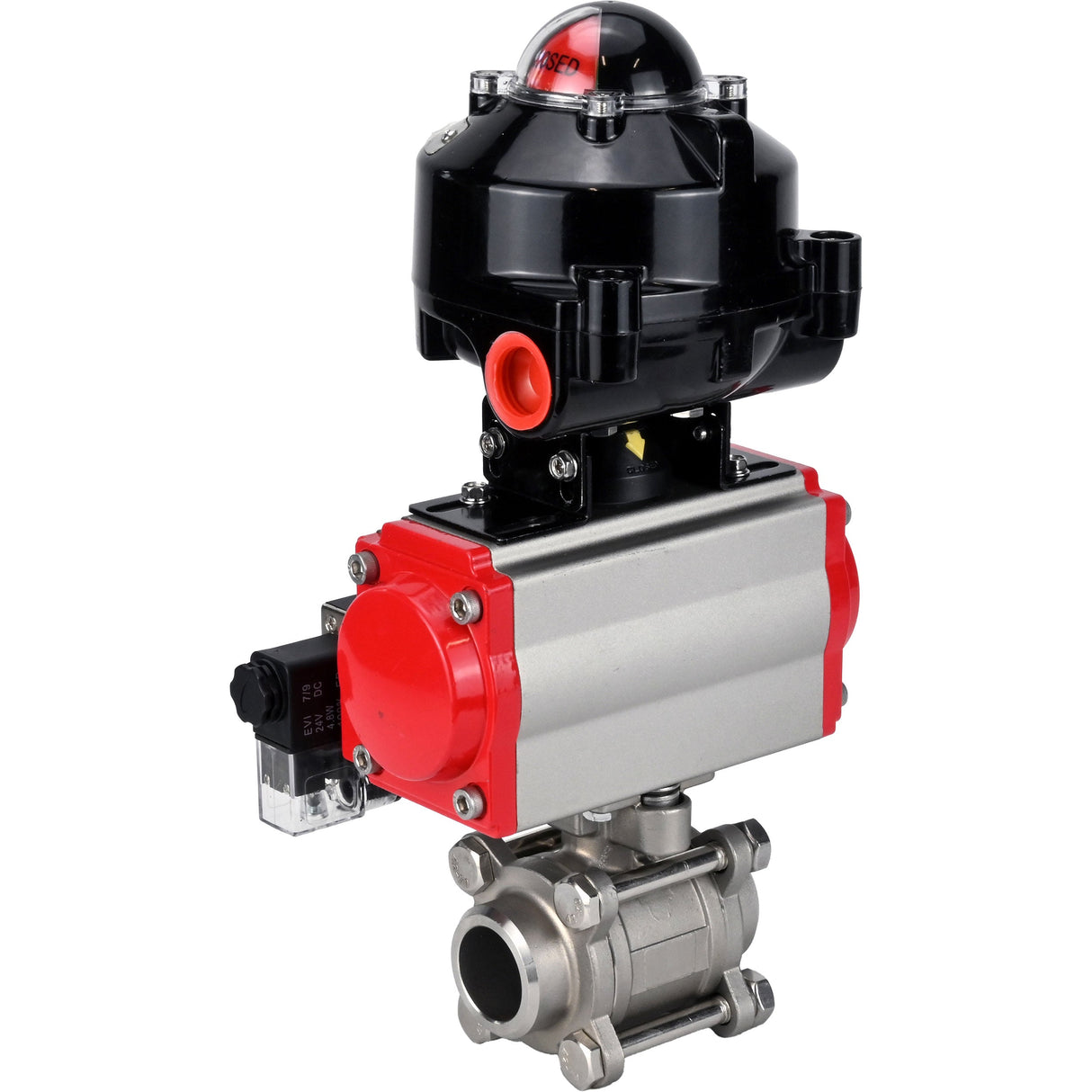 Ball valves Elephant BV3232P(3pc)-FP-W-ISO-H for welding, full bore, body - stainless steel SS316, seal - PTFE, with pneumatic actuator Elephant PA-SA 052- 130 pneumatic distributor 4M310-08 NAMUR 220V LSU APL-510N-EX