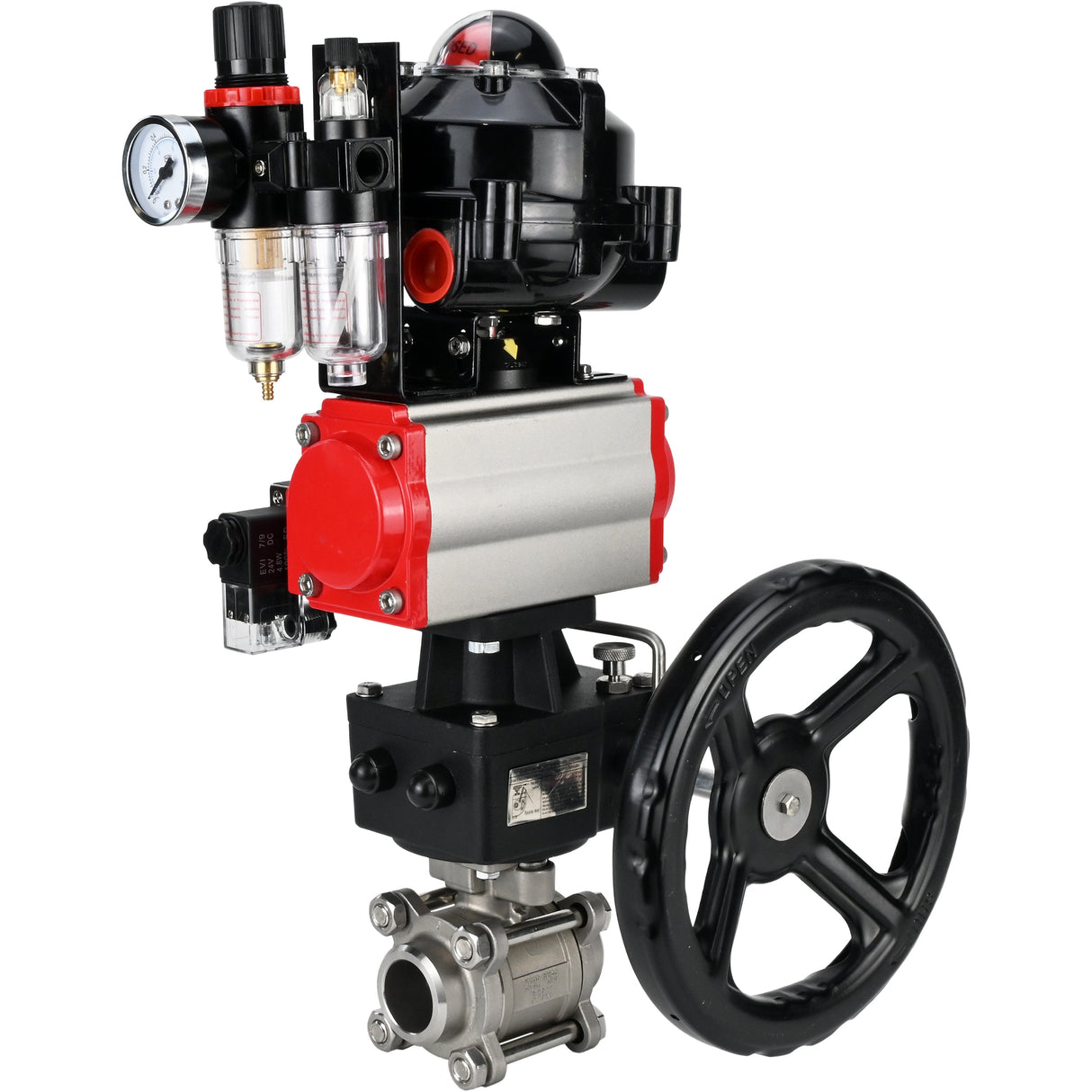 Ball valves Elephant BV3232P(3pc)-FP-W-ISO-H for welding, full bore, body - stainless steel SS316, seal - PTFE, with pneumatic drive PA-DA-052- 083 pneumatic distributor 4M310-08 NAMUR 220V gearbox MON ATU AFC2000 LSU APL-510N-EX