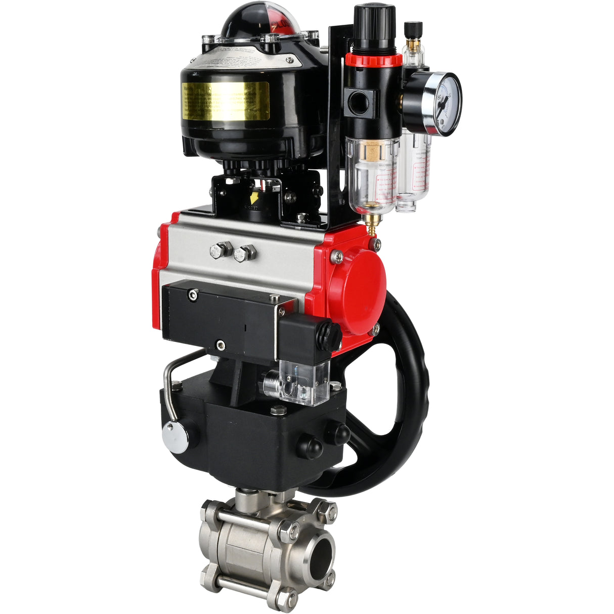 Ball valves Elephant BV3232P(3pc)-FP-W-ISO-H for welding, full bore, body - stainless steel SS316, seal - PTFE, with pneumatic drive PA-DA-052- 083 pneumatic distributor 4M310-08 NAMUR 24V gearbox MON ATU AFC2000 LSU APL-510N-EX