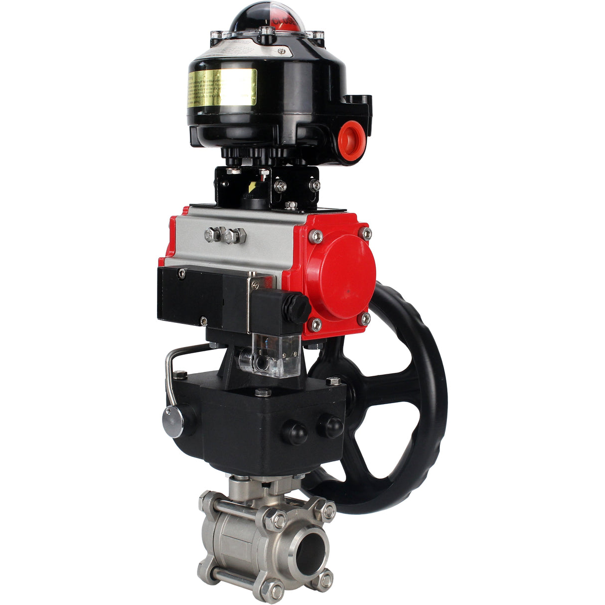 Ball valves Elephant BV3232P(3pc)-FP-W-ISO-H for welding, full bore, stainless steel body. steel SS316, seal - PTFE, with pneumatic drive Elephant PA-DA 052-083 pneumatic distributor 4M310-08 NAMUR 220V gearbox MON LSU APL-510N-EX