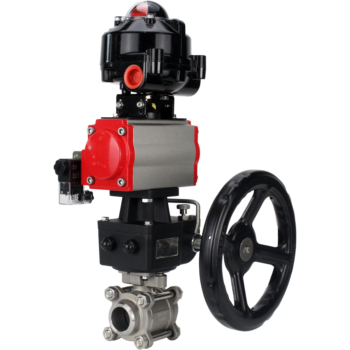 Ball valves Elephant BV3232P(3pc)-FP-W-ISO-H for welding, full bore, stainless steel body. steel SS316, seal - PTFE, with pneumatic drive Elephant PA-DA 052-083 pneumatic distributor 4M310-08 NAMUR 24V gearbox MON LSU APL-510N-EX