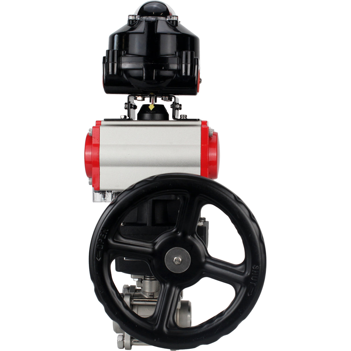 Ball valves Elephant BV3232P(3pc)-FP-W-ISO-H for welding, full bore, stainless steel body. steel SS316, seal - PTFE, with pneumatic drive Elephant PA-DA 052-083 pneumatic distributor 4M310-08 NAMUR 24V gearbox MON LSU APL-510N-EX