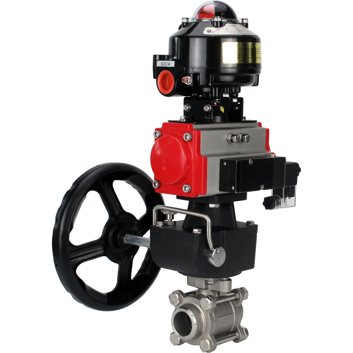 Ball valves Elephant BV3232P(3pc)-FP-W-ISO-H for welding, full bore, stainless steel body. steel SS316, seal - PTFE, with pneumatic drive Elephant PA-DA 052-083 pneumatic distributor 4M310-08 NAMUR 24V gearbox MON LSU APL-510N-EX